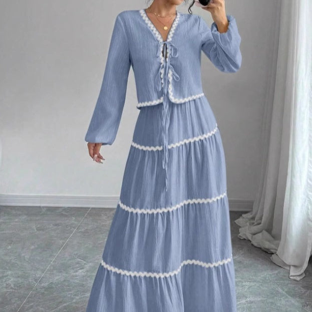 Lace Layered Shirt And Skirt Suit