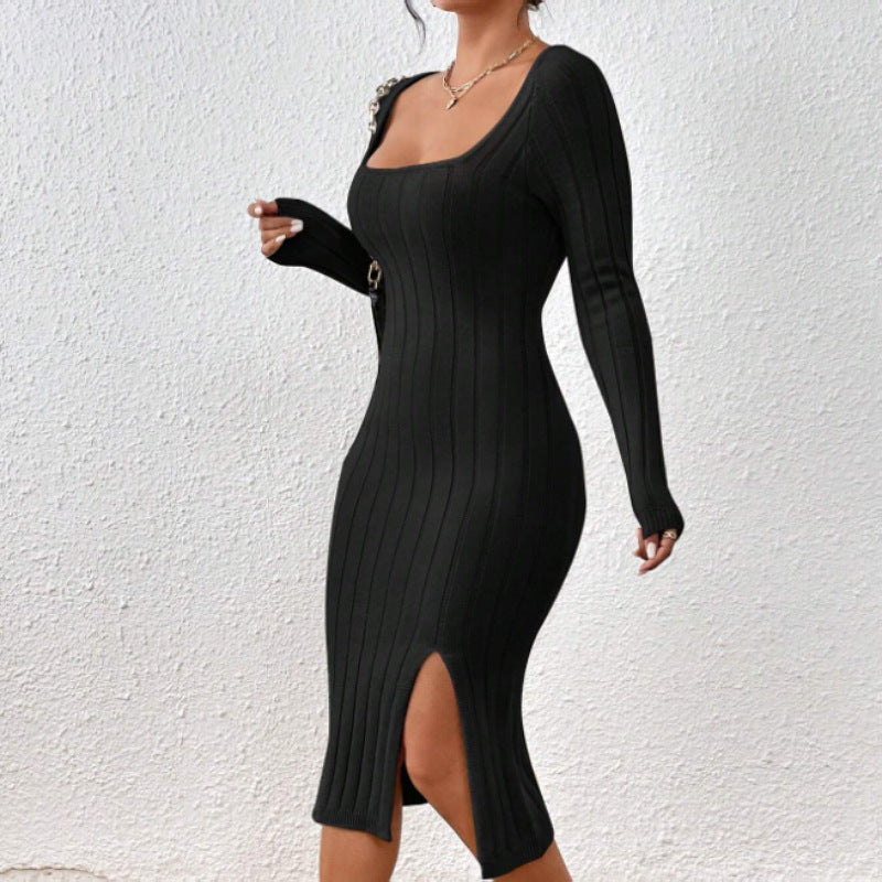 Long Sleeve Knitted Dress Women