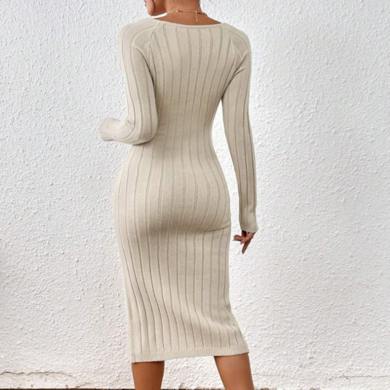 Long Sleeve Knitted Dress Women