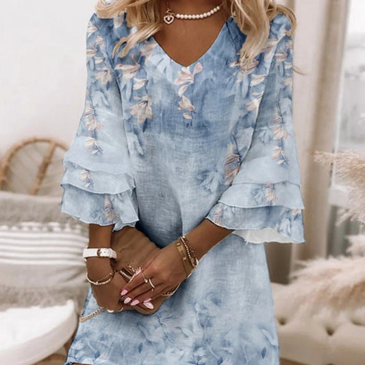 V-neck Sleeve Mini Dress