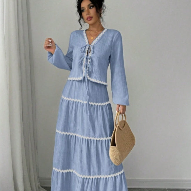 Lace Layered Shirt And Skirt Suit