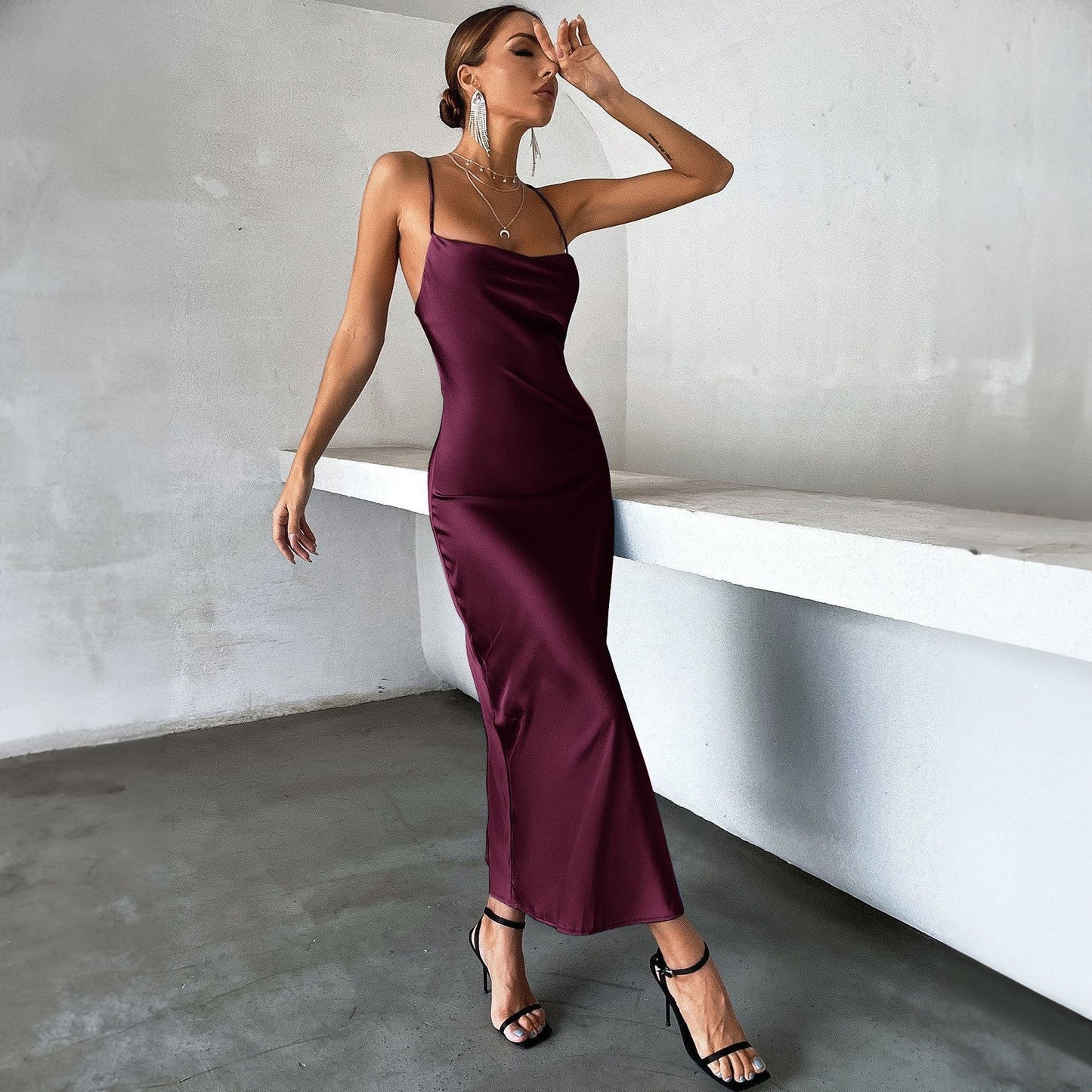 Back Lace-up Sleeveless Suspender Dress