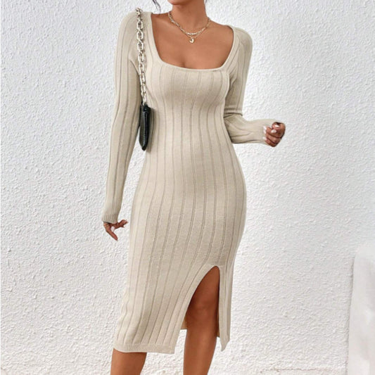 Long Sleeve Knitted Dress Women