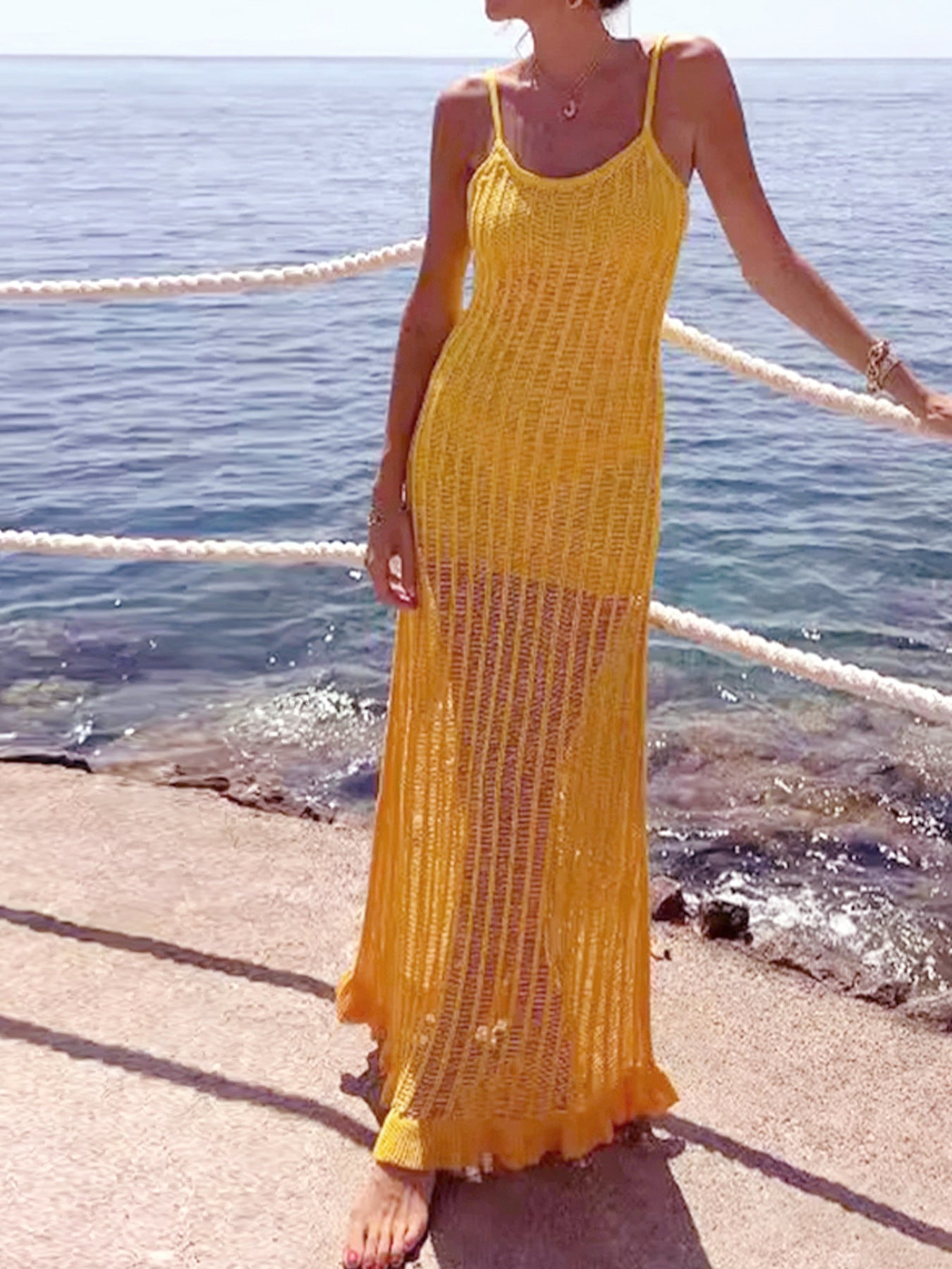 Knitted Hollow-out Camisole Beach Vacation Summer Dress