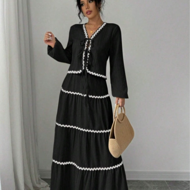 Lace Layered Shirt And Skirt Suit